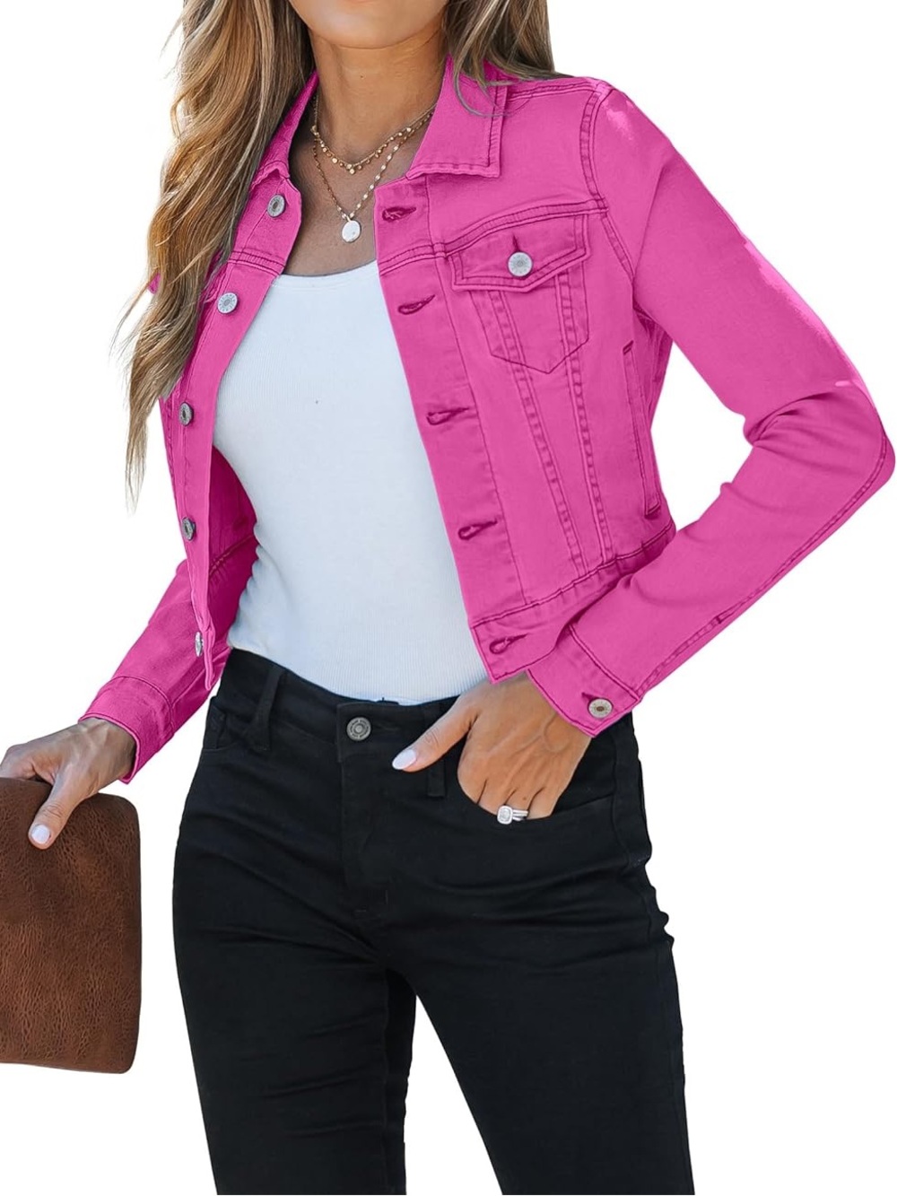 Cropped Pink Denim Jacket - Classic Button-Front Style…fits like a medium